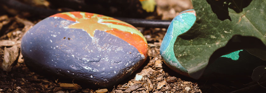 Image of rock painted with Arizona state flag